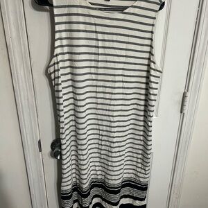 Sleeveless Striped Midi Dress in White and Gray